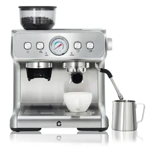 GARVEE 20 Bar Pressure Stainless Steel Espresso Machine with Grinder, 2.8L Removable Water Tank, Milk Frother Steam Wand for Latte/Cappuccino - Adjustable Shot Volume, Professional Home/Office Use