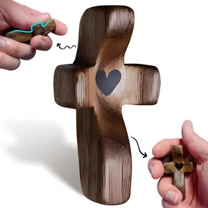 Wooden Cross Fidget Wood Prayer Pocket Cross My Heart Encouragement Gift for Children and Adults Decor