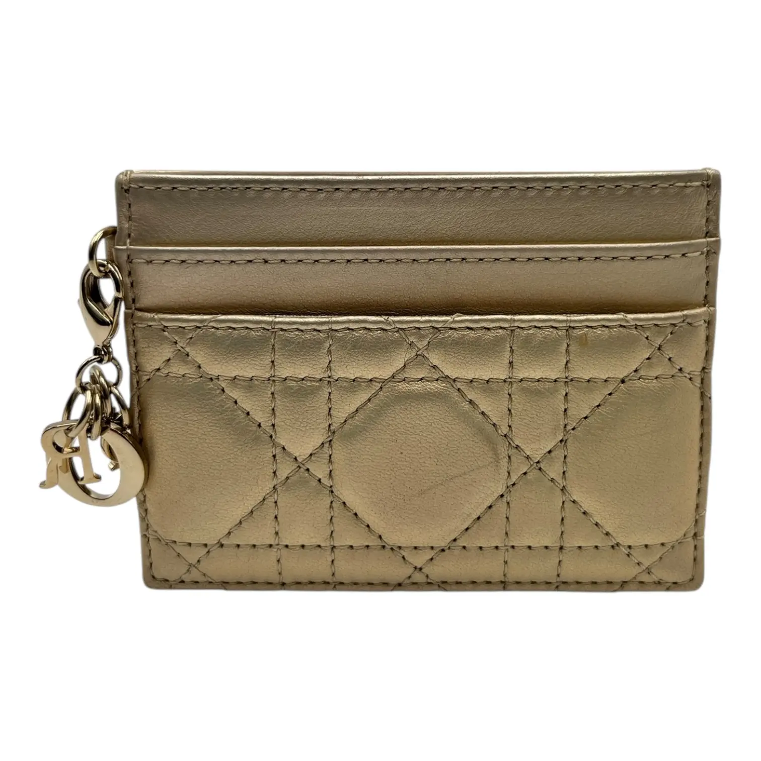 Pre-owned Dior Leather Small Leather Goods CHRISTIAN LADY CHAMPAGNE CARD HOLDER