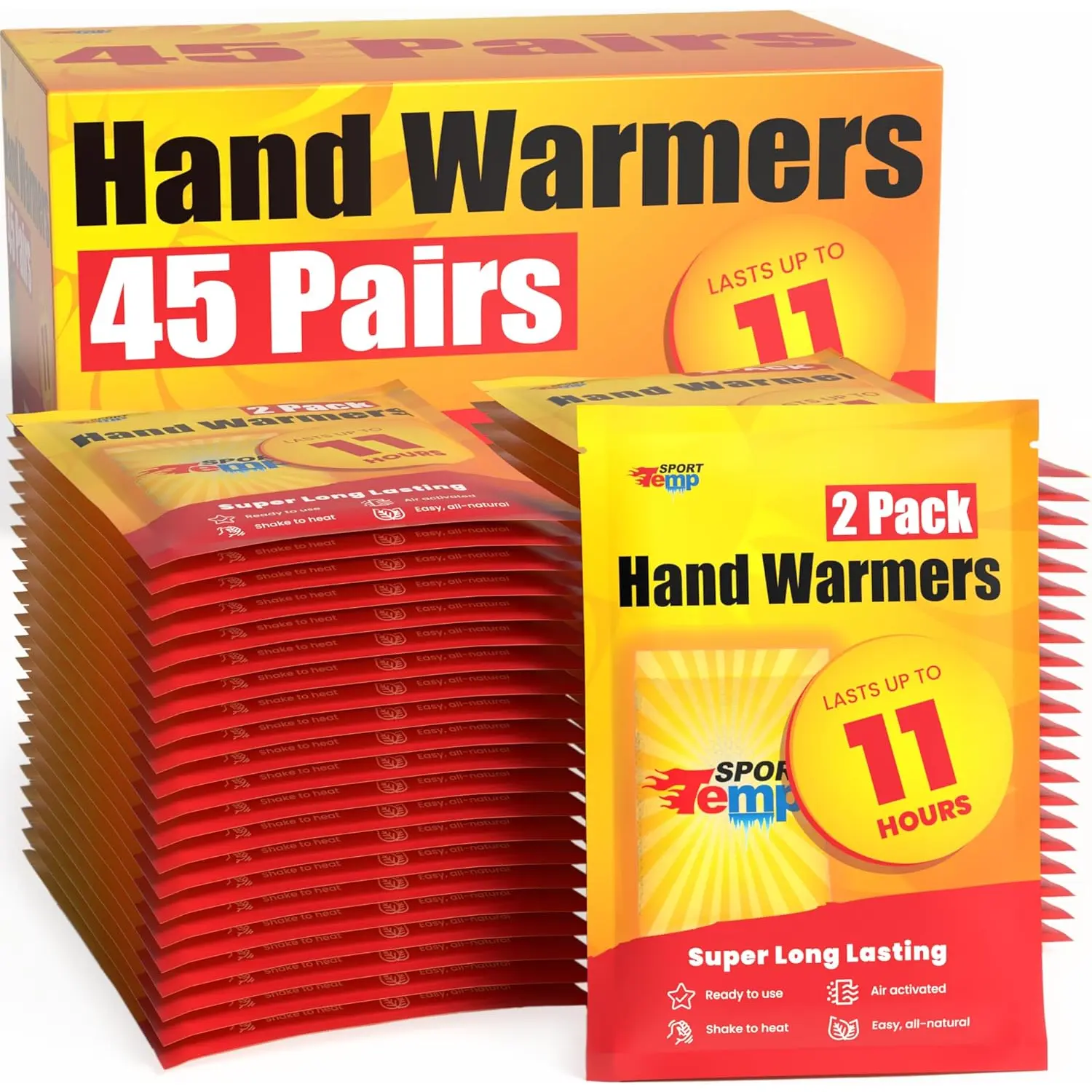 Hand Warmers(45) – Up to 11 Hours of Natural, Odorless Heat – Air-Activated Warmers for Hands, Body & Toes – Long-Lasting Heat for Outdoor Sports & Cold Weather Sport Temp