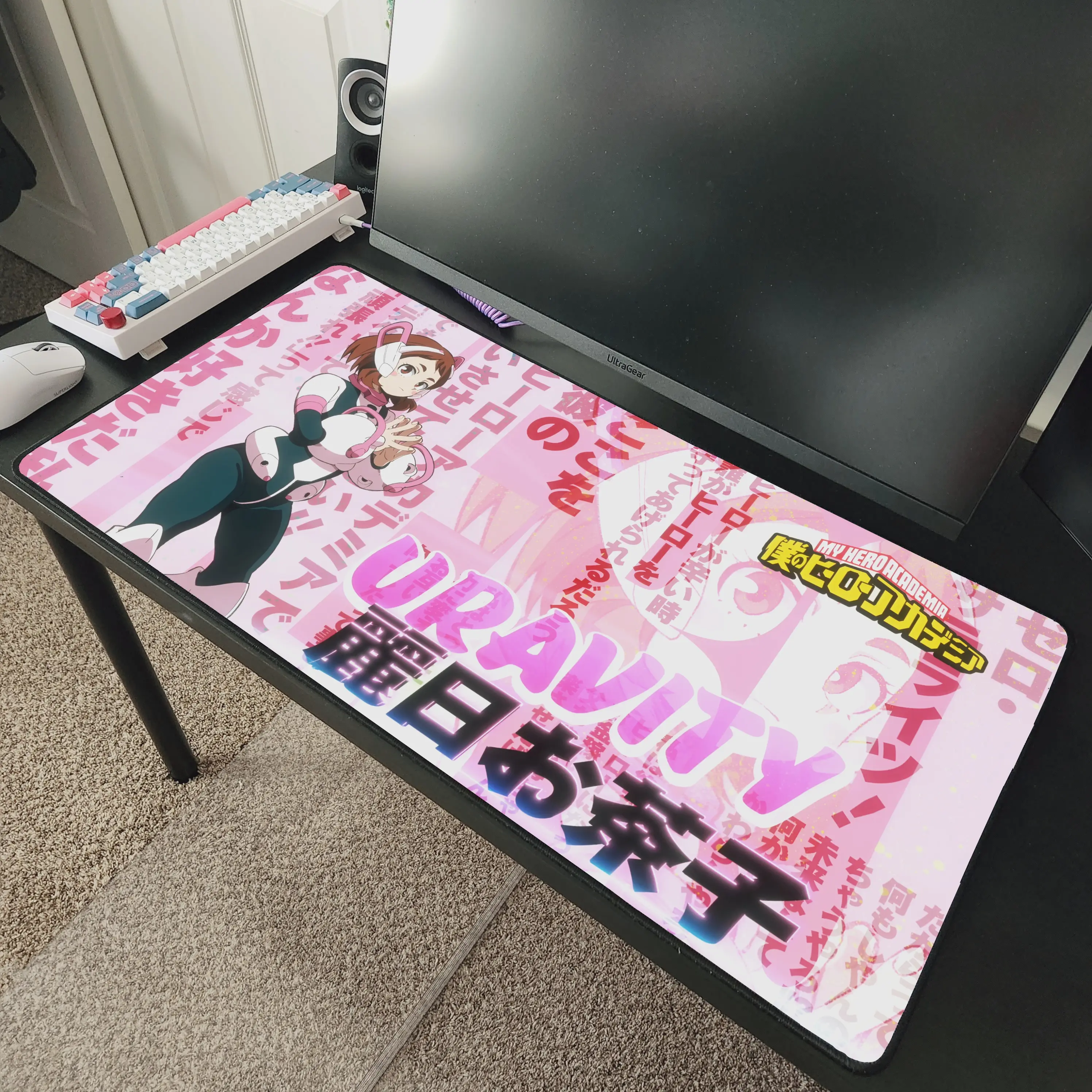 Uraraka Ochaco My Hero Academia Anime Desk Mat 31" x 15.5" Durable Polyester Front with Natural Rubber Backing for Optical & Laser Mice