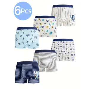 New6pcs Boys' Cotton Blend Boxer Briefs - Cute Cartoon & Stars Print, Soft & Breathable, Stretchy Underwear for Youngsters Children