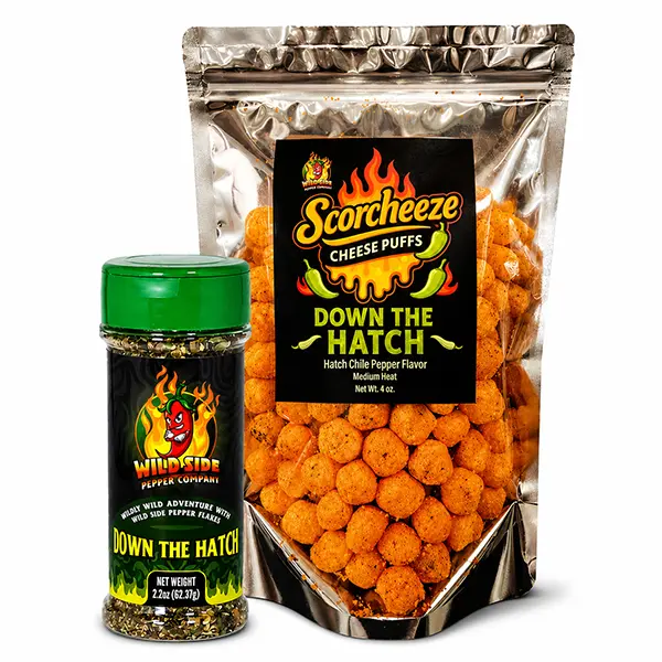 Down The Hatch Flavor Bundle - Down The Hatch Bottle and Scorcheeze Cheese Ball Explosion Bundle - Cheese Puffs
