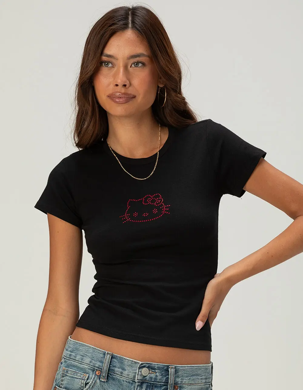 HELLO KITTY Womens Rhinestone Baby Tee