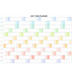 2027 Year Planner Wall Calendar | Large Horizontal Annual Overview | Pastel Color Block Monthly Planner | Printable or Physical Desk Calendar | Minimalist Office Planner Gift