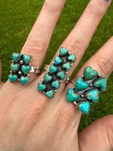 Kingman Turquoise Heart Cluster Sterling Silver Adjustable Ring