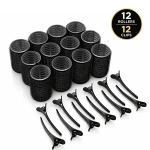 12 Magic Tape Curlers with Clips, Women's No Heat Self-Adhesive Hair Rollers, Professional Wave & Curl Hairstyling Tools, Heatless Curlers