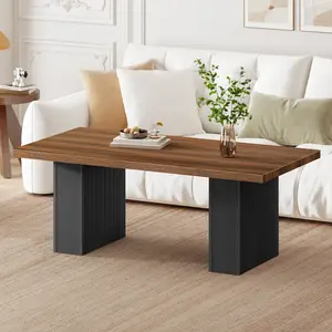 HOOBRO Walnut Finish Fluted Coffee Table - 23.6" Deep Minimalist Modern End Table with Thickened Panel, Farmhouse Workstation with Fluted Legs, Pre-Labeled Kit, Holds Coffee Maker, Vase, Books for Living Room  #SummerVibes