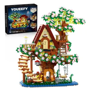 Creator 3 in 1 Cherry Blossom Tree House Building Blocks for Adults & Teens 14+, 1000+ PCS DIY Architecture Model with LED Lights, Miniature Decor Gift for Birthday & Christmas