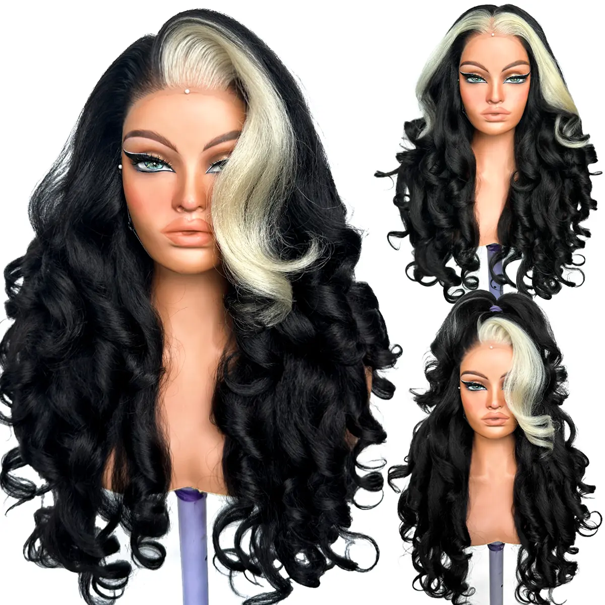 Pre Cut Invisible 13x6 HD Lace Front voluminous Synthetic Glueless Wig Natural Color Orange Ginger Blue Reddish Ombre Blonde Brown synthetic heat resistant fiber wavy curly
