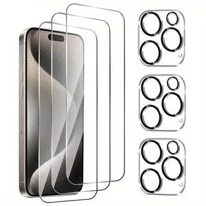 Tempered Glass Screen Protector & Camera Lens Protector, 3 Counts HD Clear Phone Screen Protector & 3 Counts Camera Lens Protector, Phone Accessories for iPhone 11 12 13 14 15 16 Pro Max, Cover, Tempered Screen Film