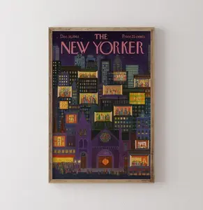 [Sale Off Up To 50%] [Unframe] Vintage New Yorker Cover Poster, December 16 1961 Magazine Art Print, Retro Christmas Holiday Wall Decor, Classic NYC Cityscape Illustration