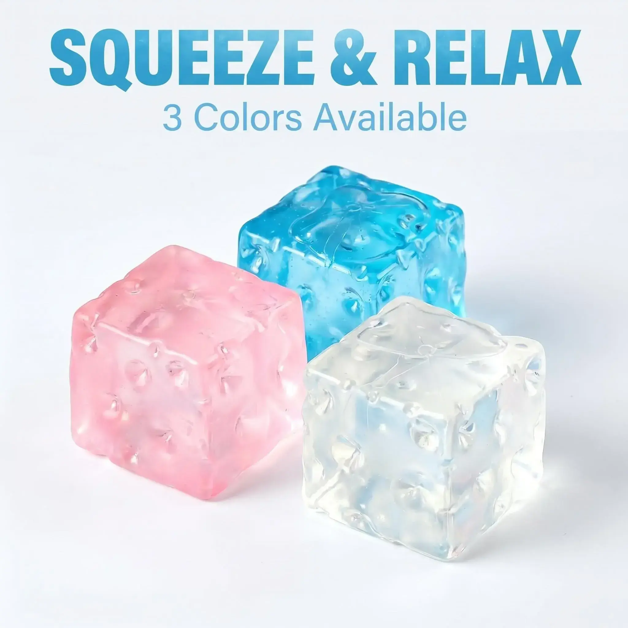3-Color Transparent Ice Cube Squishy Fidget Toy - Smooth Clear Block Slow-Rising Hand Squeeze Sensory Toy for Party Favors, Birthday Gifts