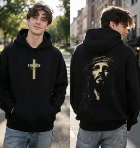Jesus Cross Faith Hoodie Black Christian Streetwear Pullover Unisex