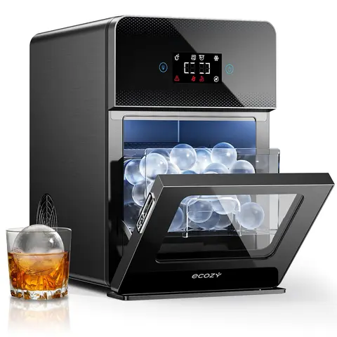 ecozy 2" Ice Ball Maker Countertop, Clear Sphere Ice Maker Machine with CrystalFlux Technology, 4 pcs in 40 Mins, 144 pcs/Day, Enhanced Insulation, Auto Water Supply, Self-Cleaning for Whiskey, Every Games