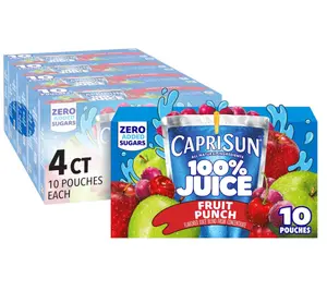 Capri Sun 100% Juice Fruit Punch Naturally Flavored Juice Blend, 40 ct Pack, 4 Boxes of 10 Pouches