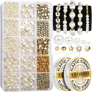720 gold and white bead elegant necklace bracelet making kit, women's friendship DIY jewelry making craft supplies DIY beads, surprise gift