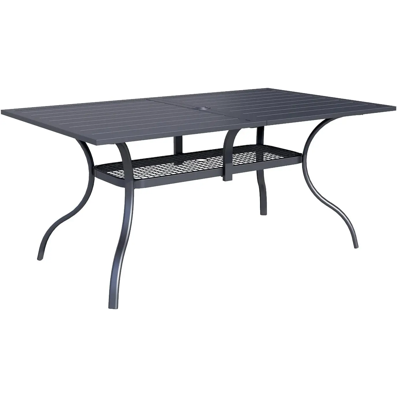 OUTROAD 60"x37" Rectangle Metal Patio Dining Table, Patio Dining Furniture with Steel Slat Top, 1.57" Umbrella Hole for Deck, Porch, Garden Backyard