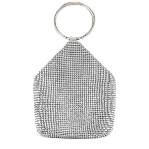 olga berg Ellie Crystal Mesh Ring Handle Bag in Silver