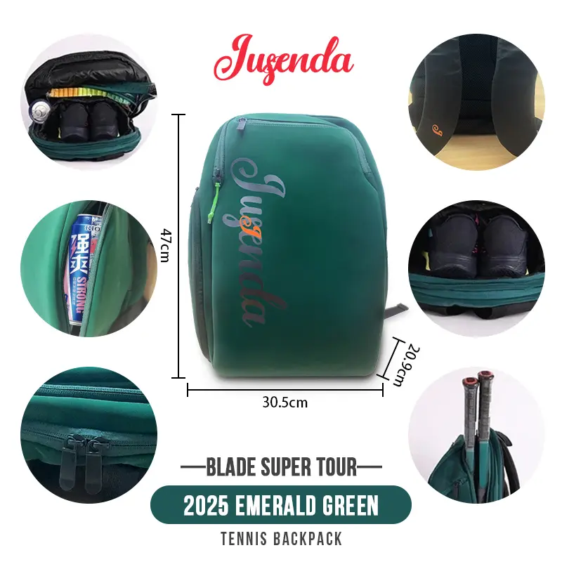 Jusenda Suede Blade Super Tour V9 Tennis Racquet Pack - Durable, Stylish, Large-Capacity Backpack for Youth Court Events, Holds 2-9 Rackets