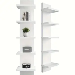 5-Layer PVC Plastic Wall Shelf Unit, Suspended Storage System for Bedroom Living Room Entrance, Upgraded Tower Design for Jewelry and Plants Display