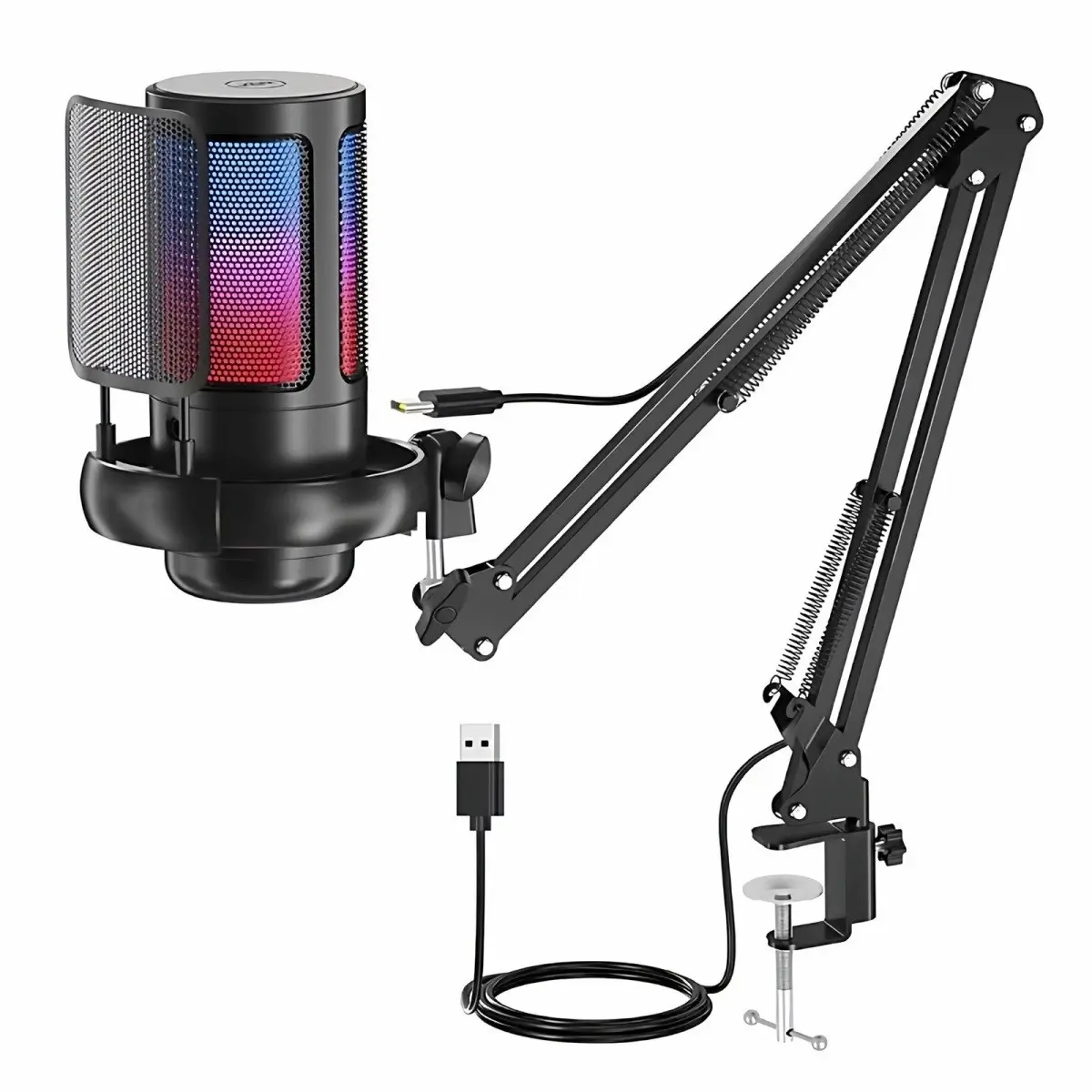 Professional USB Gaming Audio Microphone Kit, Podcast Condenser Mic Set with Boom Arm, Flexible Positioning and RGB Light, Plug&Play Microphones for Streaming, PC, Computer, Live Streaming Equipment, Podcast Studio Equipment