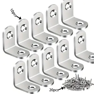 30-Piece Corner Bracket Set, L-Type 90-Degree Connectors, 10 Corner Brackets + 20 Cabinet Screws, for Shelves, Furniture, Cabinets, Drawers, DIY Projects, Easy Installation