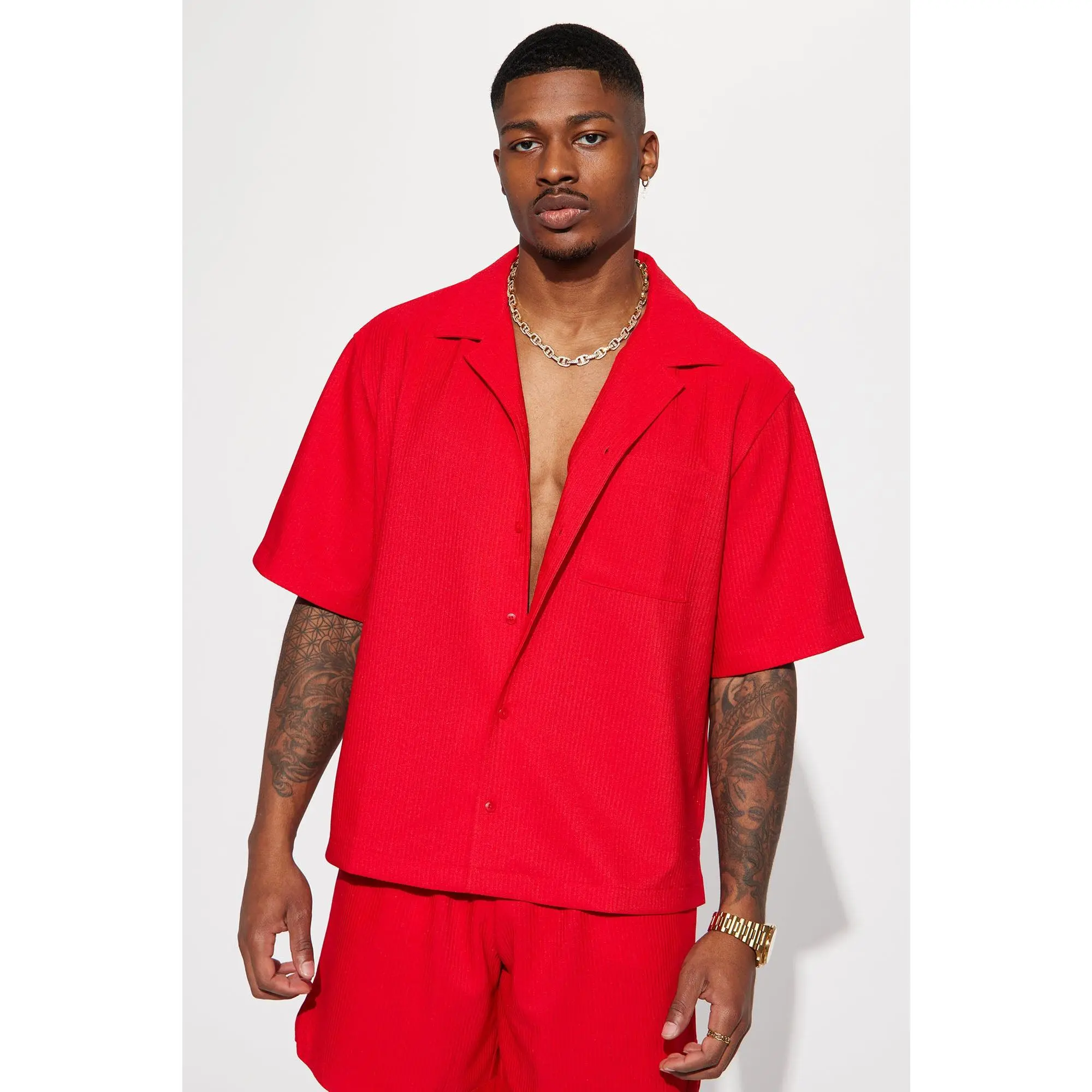Show Up Short Sleeve Cuban Shirt - Red Show Up Short Sleeve Cuban Shirt - Red