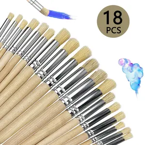 18pcs Wood Handle Stencil Brush Set, Natural Bristle Art Painting Brushes, DIY & Crafts, Oil Color Painting Tools