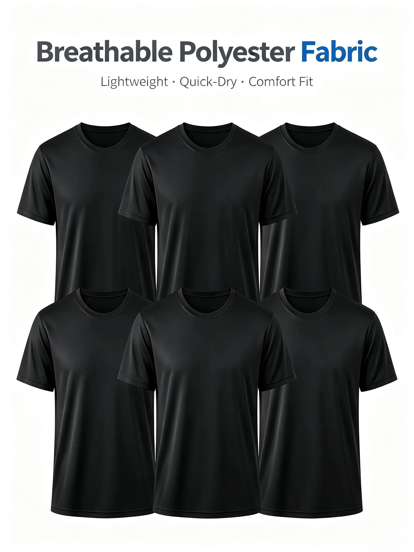 Men's 6-Pack Crew Neck T-Shirts - Quick Dry, Breathable Mesh Fabric Athletic Apparel, Stretch Fit Casual Workout Tops, Anti-Shrink Fade Resistant Activewear (S-3XL, Machine Washable Polyester) for Gym, Daily Wear, Activewear Clothes, Men's T Shirts, Ragla