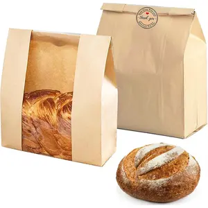 10 Pack Large Paper Bread Bags for Homemade Sourdough Loaves Bread Bags with Window for Homemade Bread  Giving, Sourdough Bread Packaging Storage with Label Seal Stickers(13.7x8.2x3.5 inch)