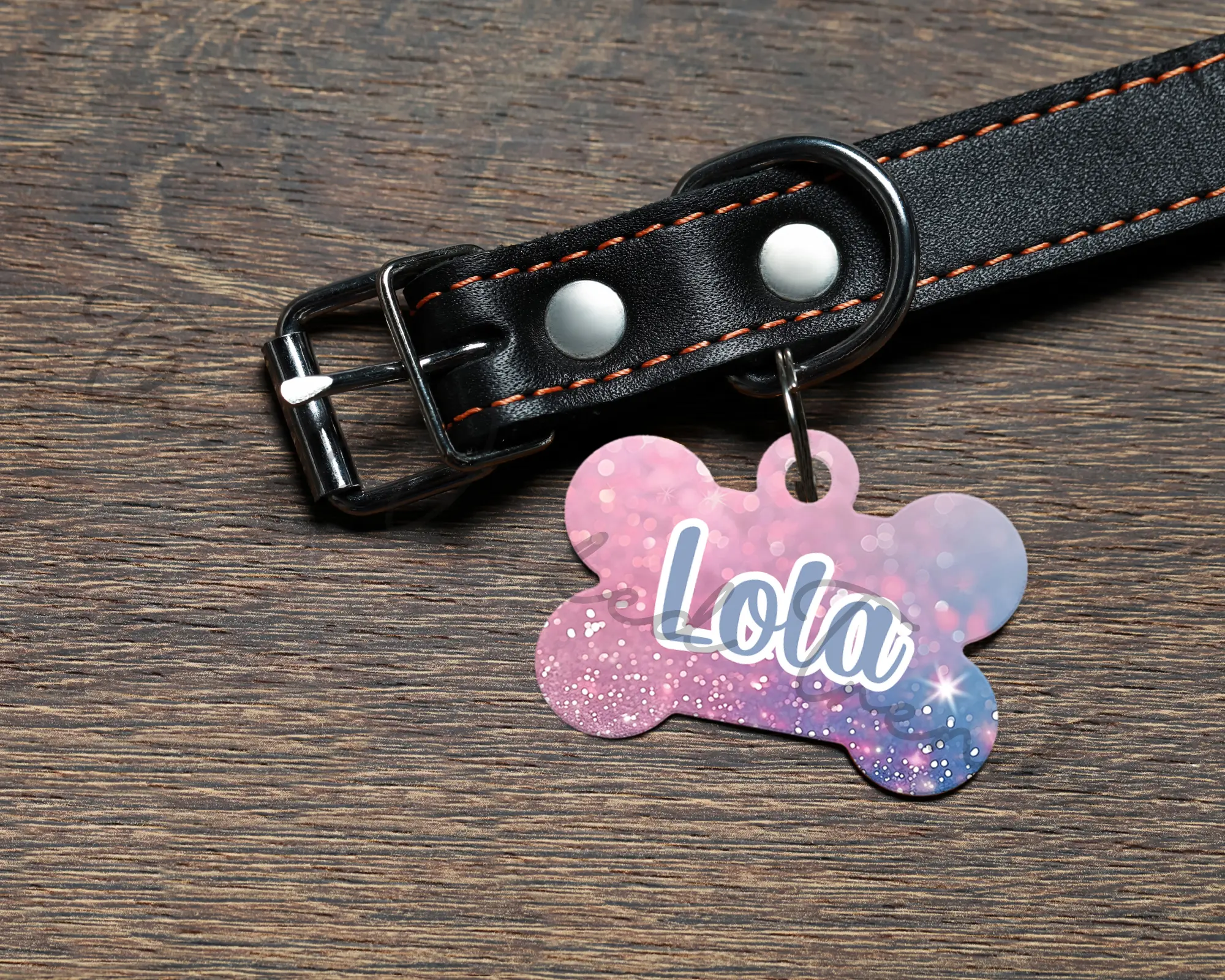 Pink and Purple Glitter Ombre Personalized Pet Dog Name ID Tag Double Sided Aluminum Custom Dog Puppy ID Tag
