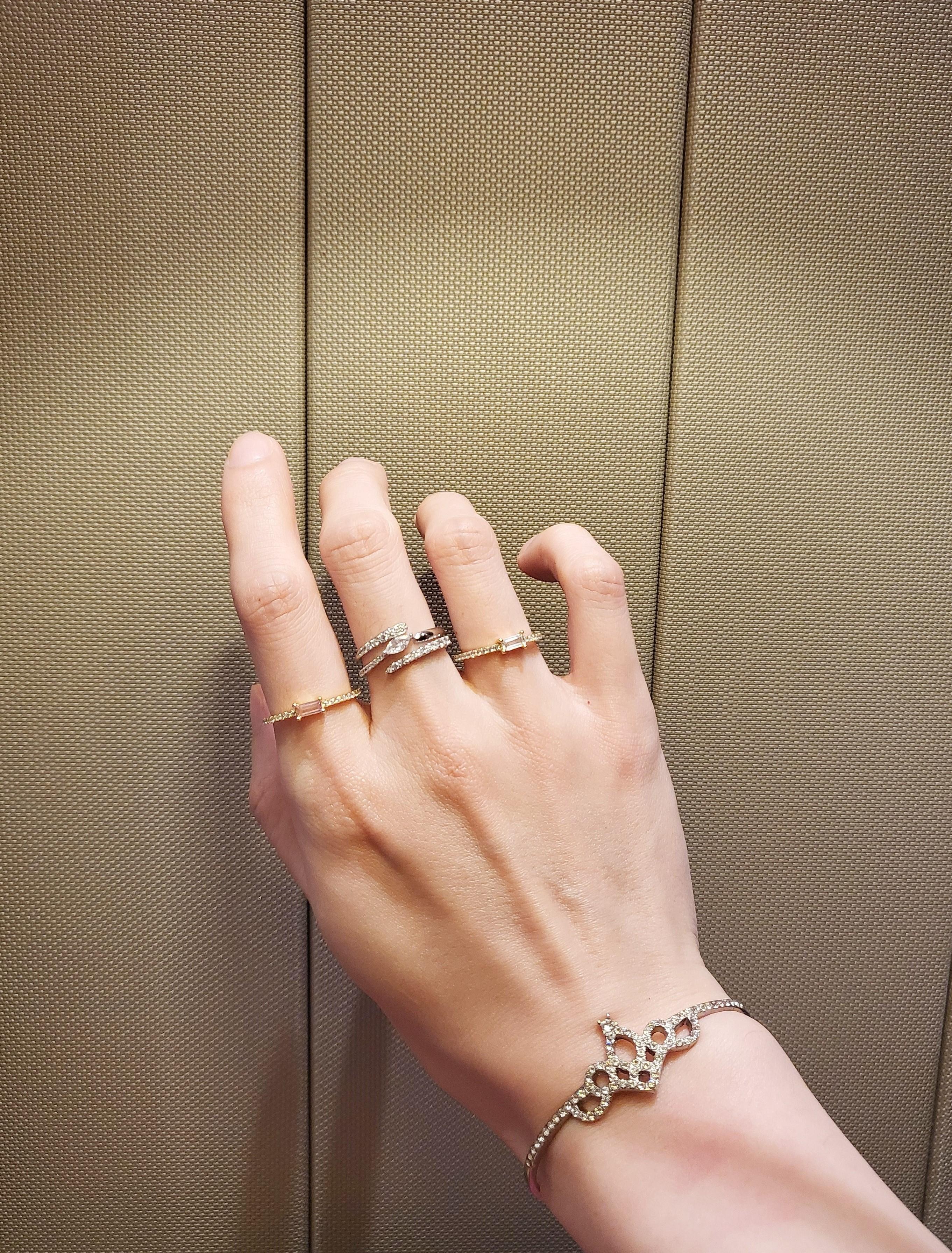 18K Gold Plated 925 Silver Baguette Stone Rings, (Barbie Pink)