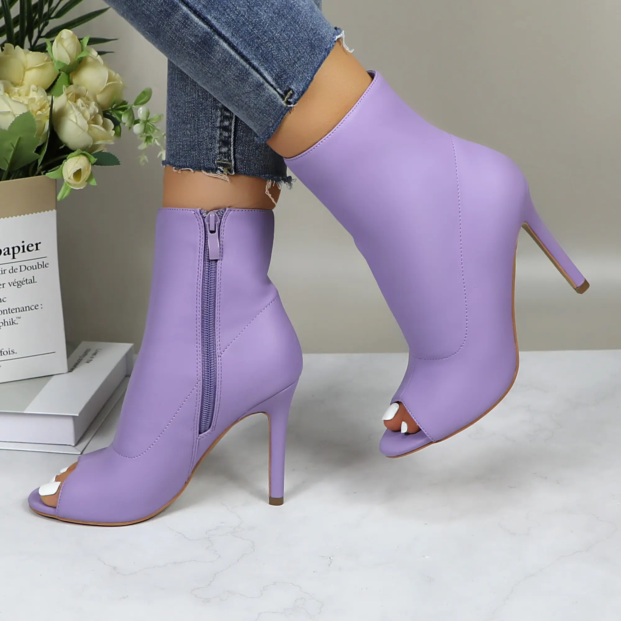 Women's Peep Toe Sandals Comfortable Dressy Ballroom Dance Performance Casual Shoes Fashion Boots With Side Zipper Girl Footwear for Evening Party Porm Nightclub, Breathable, Classic