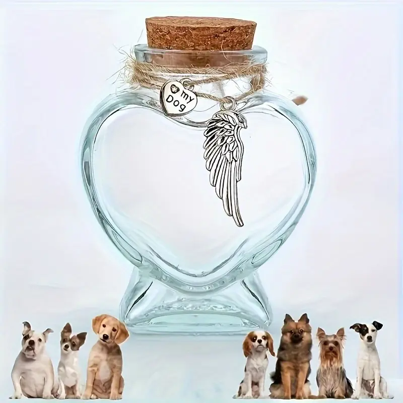YOOMA 1PC Cute Pet Memorial Pot with Angel Wings Pendant - Dog Cat Hair Souvenir Storage Jar, Pet Loss Memorial Home Organizer Gift, Memorial Jar