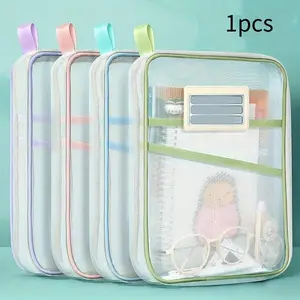 Three layer thick mesh transparent L-shaped file bag - multifunctional office and study universal classification Multipurpose Storage organizer bag.