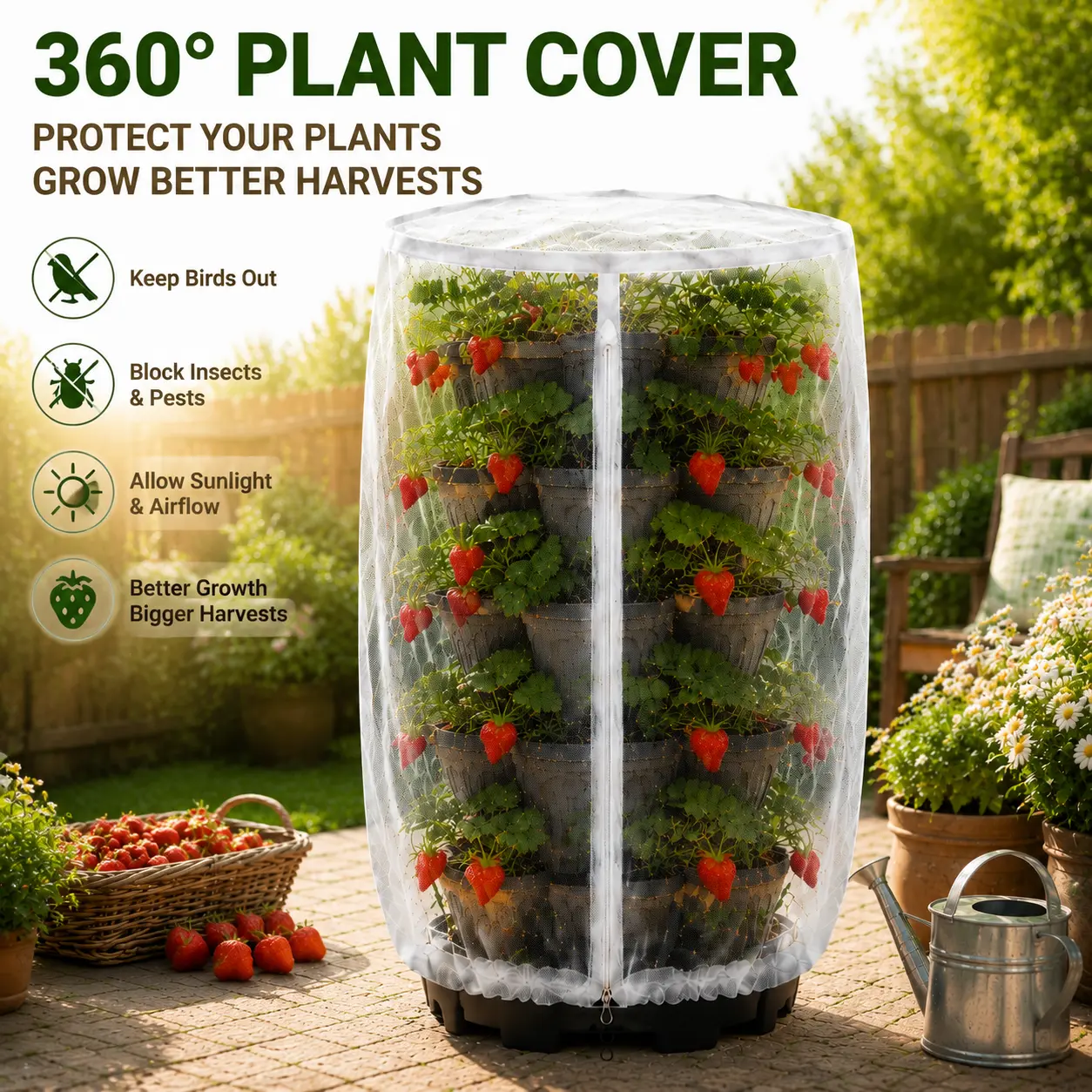 2Pcs-Garden Mesh Cover for Strawberries - Bird Protection, Pest Prevention Garden Supplies for Plant Care sohochic