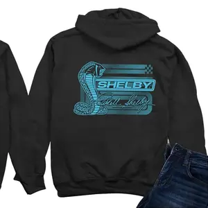 Shelby Cobra Graphic Hoodie  -  Ford Mustang Fan Pullover Hoodie - Carroll Shelby Signature Automotive Racing Apparel for Men Women