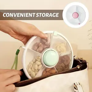 Portable Rotating Fruit Plate, Outdoor Snack Container with Lid, Five-Section Rotating Snack Organizer, Detachable and Washable Storage Box, Essential for Home and School Use.