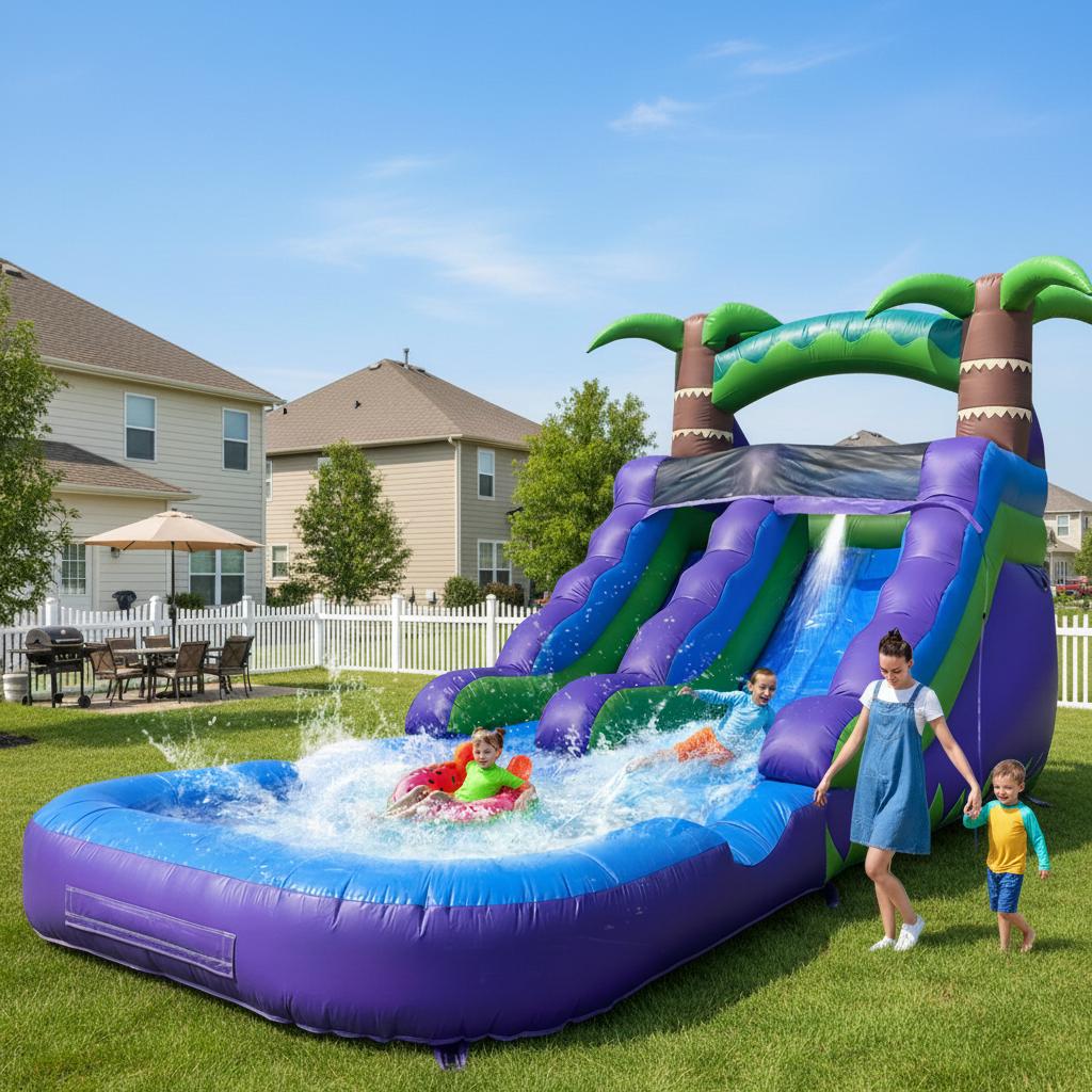 Commercial Grade Water Slide 100% PVC  Inflatable Water Slide with Splash Pool Playground Outdoor Kids Adult Summer Water Play Commercial Rental Equipment Summer Fun