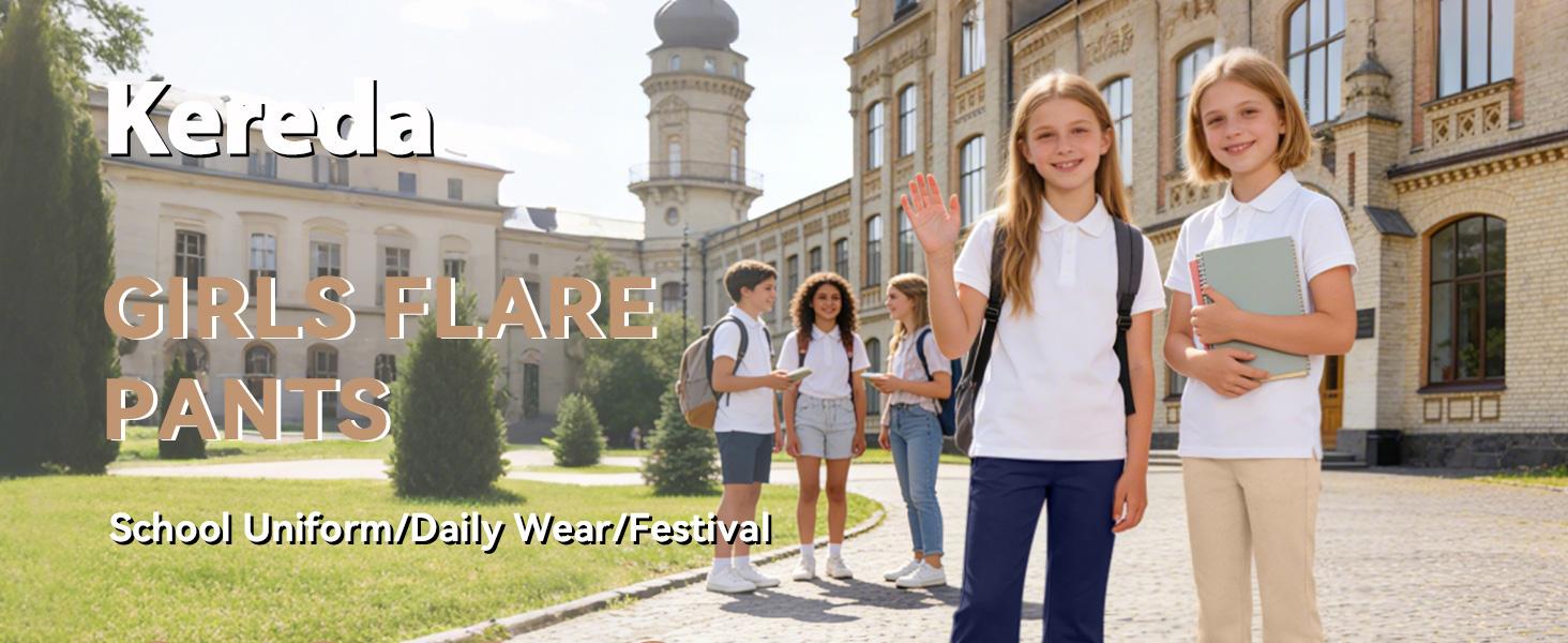 Girls' Bell Bottoms Flare Leggings - 5-14 Years, School Uniform Pants, Casual Wear Bottoms