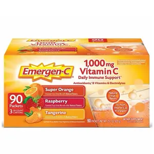 Emergen-C Vitamin C 1000mg Powder with Antioxidants Fizzy Drink Mix, Super Orange,Raspberry,Tangerine 90 counts