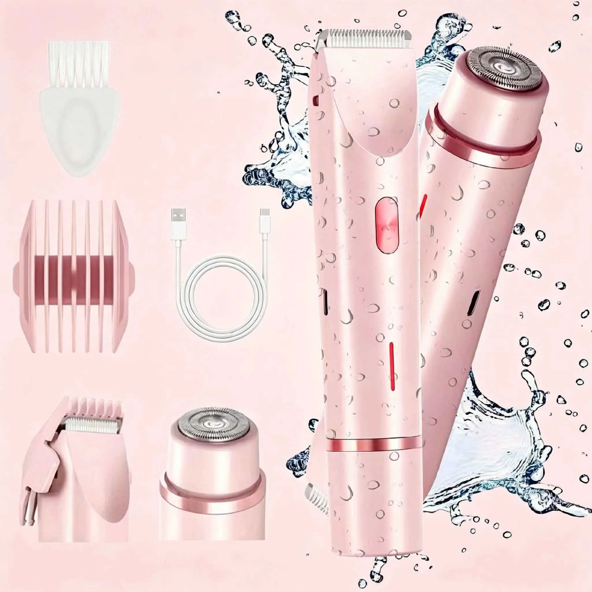Painless Grooming for Pubic Hair, Underarms, Legs, IPX7 Waterproof, Holiday Gift (Beauty & Personal Care)Women's Rechargeable 2-in-1 Bikini Trimmer & Electric Shaver - Dual Heads,