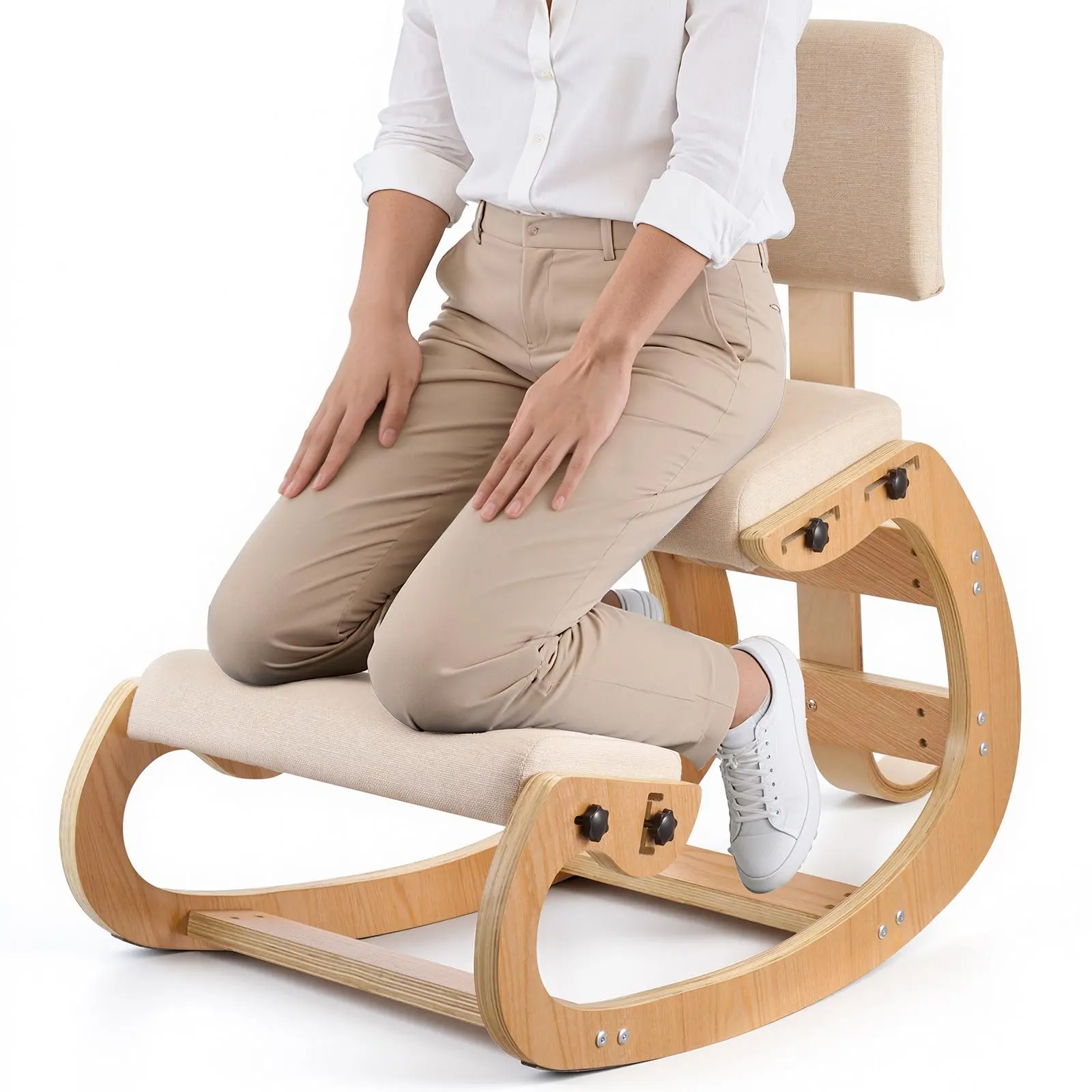 【SummerFinds】VEVOR Ergonomic Kneeling Chair, Wooden Posture Knee Chair with Adjustable Thick Foam Cushions, Backrest and Wood Frame, Adjustable Height, Relief for Neck or Back Pain for Home, Office or Meditation