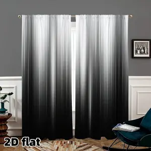 2D Flat 2Pcs Ombre Gradient Curtains Modern Sheer Window Treatment Black White Semi Panels Elegant Rod Pocket Design for Living Room Bedroom Balcony Light Filtering Privacy Protection Easy Care Washable Home Decor
