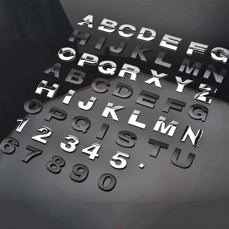 3D Metal DIY Styling Letters Word Alphabet Emblem Decals Numbers Labeling Car Sticker Rear Trunk Logo Digital Badge Accessories