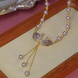 Luxury Purple Swan Necklace, Chic Minimalist Elegant Pendant, Fashion Statement Jewelry, Perfect Accessory for Cheongsam Dress Crystal Sparkling