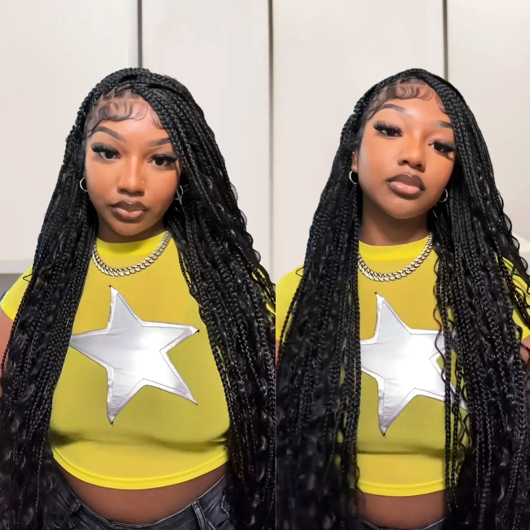 Full Lace Box Braided Wig Handmade Knotless Braids Synthetic Hair 36in Amazon.com : Brinbea 360° HD Full Lace Knotless Braided Wigs  main image 2