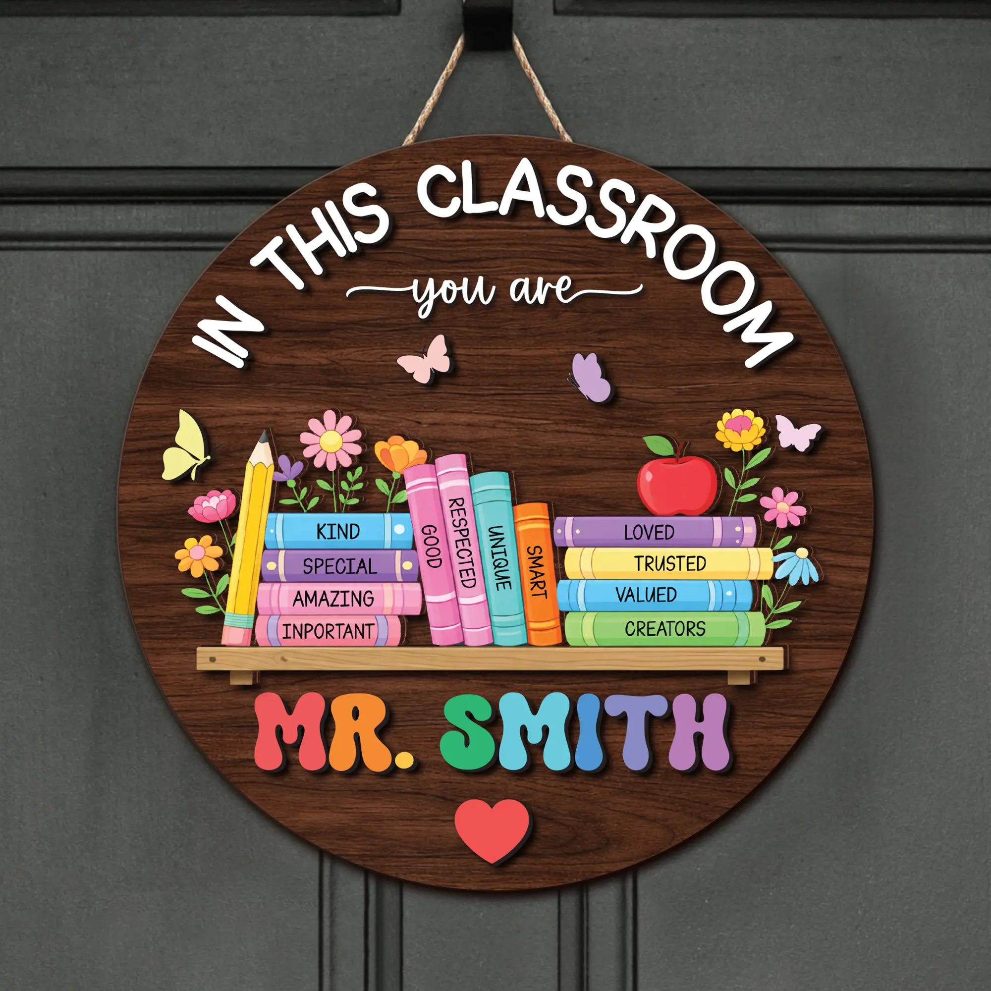 Custom Back to School Classroom Decor with Nameplate, Personalized 3D Teacher Door Sign, Wood Door Sign, Teacher Name Sign, Gift for Teacher, Teacher Appreciation Gifts