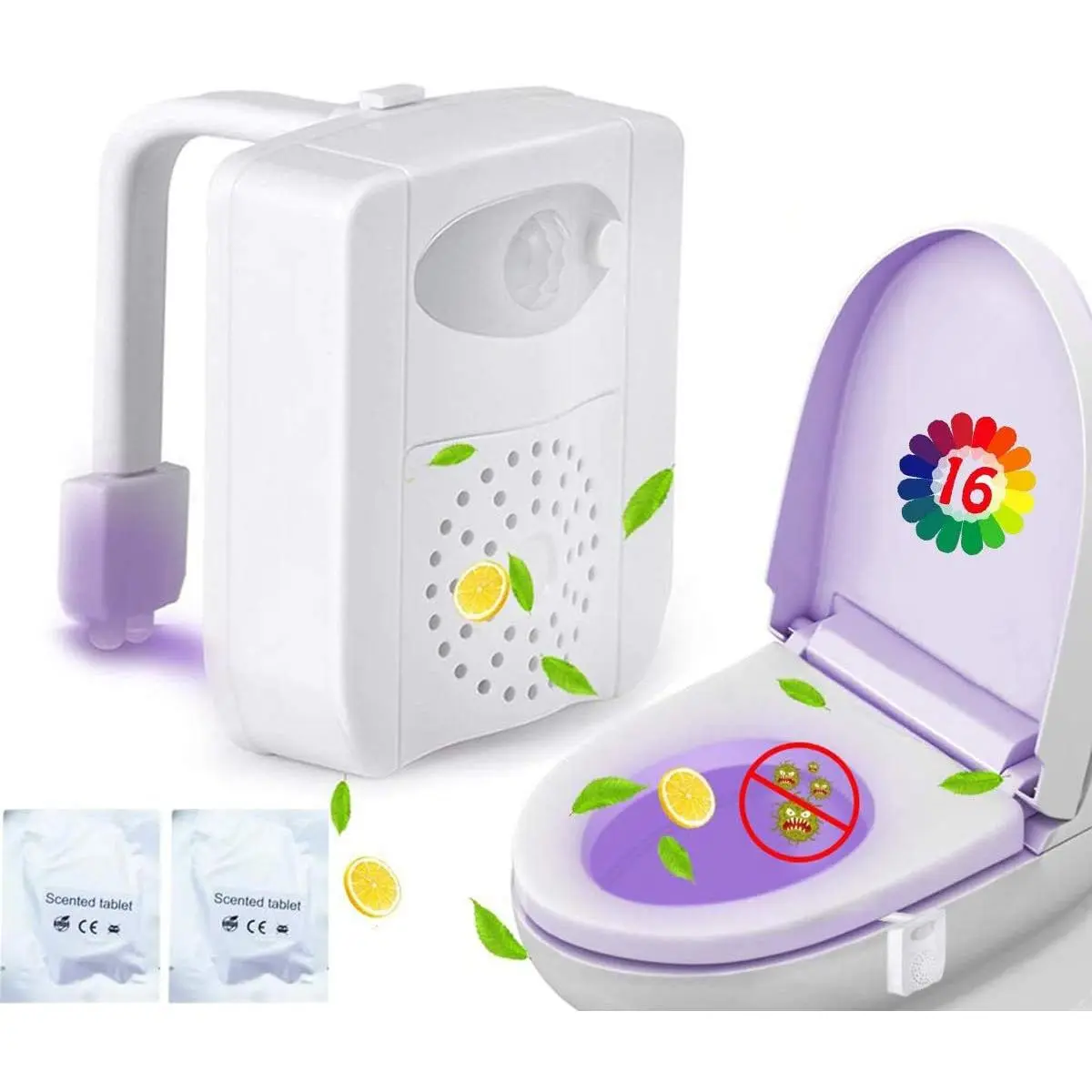 Original 16-Color Auto Changing Motion Sensor Toilet Bowl Light with Aromatherapy, Multicolor Motion Sensor Lights, Male Gadgets, Indoor Bathroom Home Supply, Festive Stocking Stuffer Gift Idea